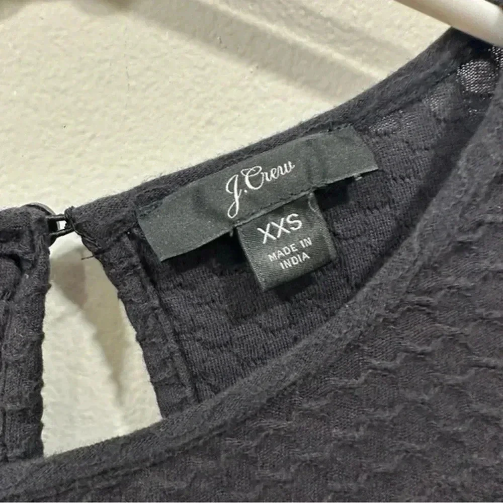 J Crew Honeycomb Ruffle Trimmed Blouse black XXS